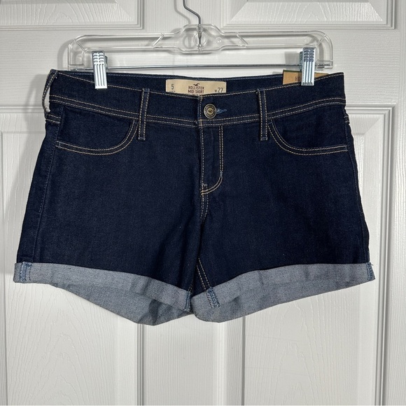 NWT Hollister midi short size 5, w27", 4" inseam, dark wash, denim - Picture 1 of 13